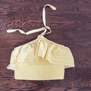 Zara Yellow Ruffled Smocked Tie Front Crop Top